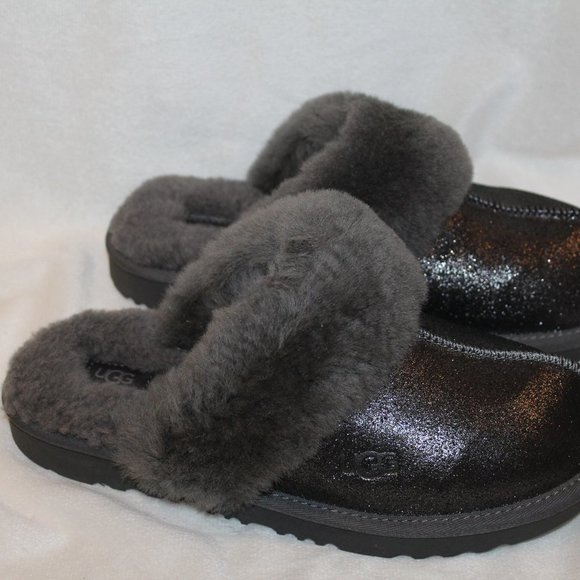 NIB UGG METALLIC GRAY SHEARLING LINED SLIDE SLIPPERS 6 7 8 - Picture 3 of 8